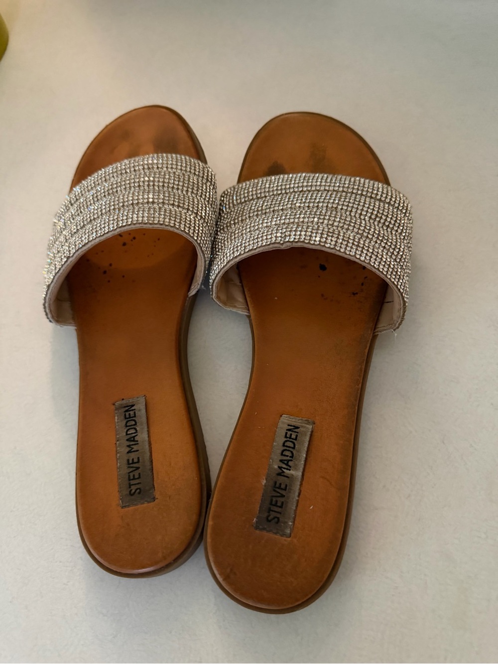 Steve Madden Crystal Embellished Brown Footbed Slide Sandals